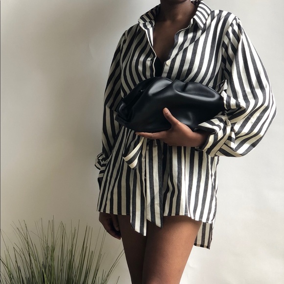 Tops - BW striped button down with waist tie.